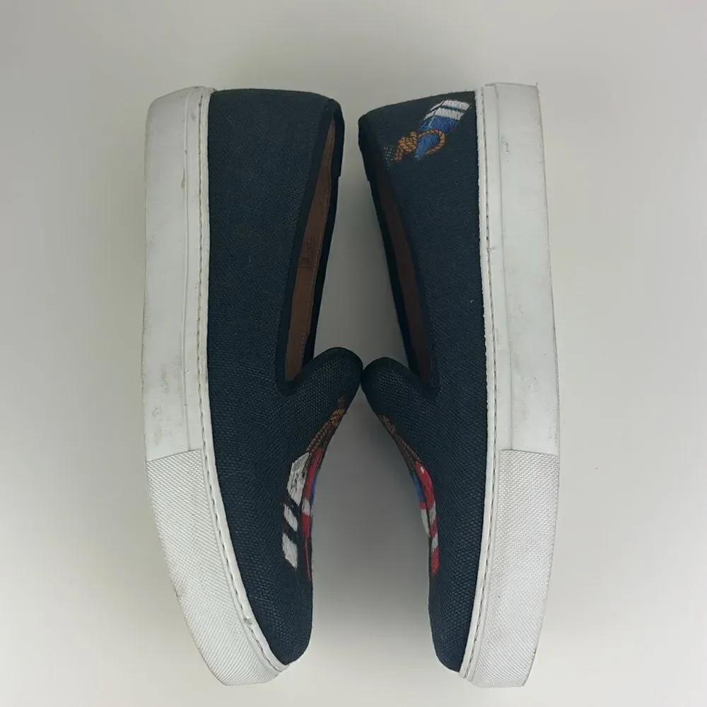 Stubbs and Wootton Men's Embroidered Nautical Linen Slip on Sneakers Size 9.5